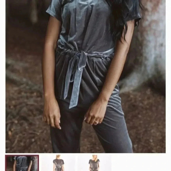 Piper & Scoot Bianca Velvet Gray Jumpsuit size Medium - Picture 2 of 11